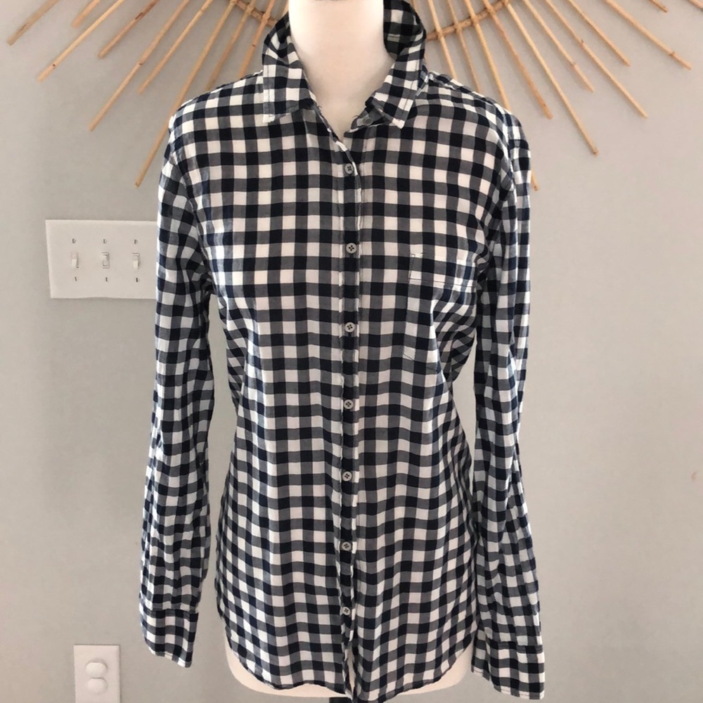 J. Crew Blue and White Gingham Button-Down Shirt